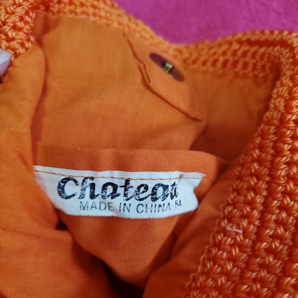 Vintage Chateau Shoulder Bag Crossbody Orange Hand Crocheted Boho Retro Y2K 80s - Picture 10 of 10